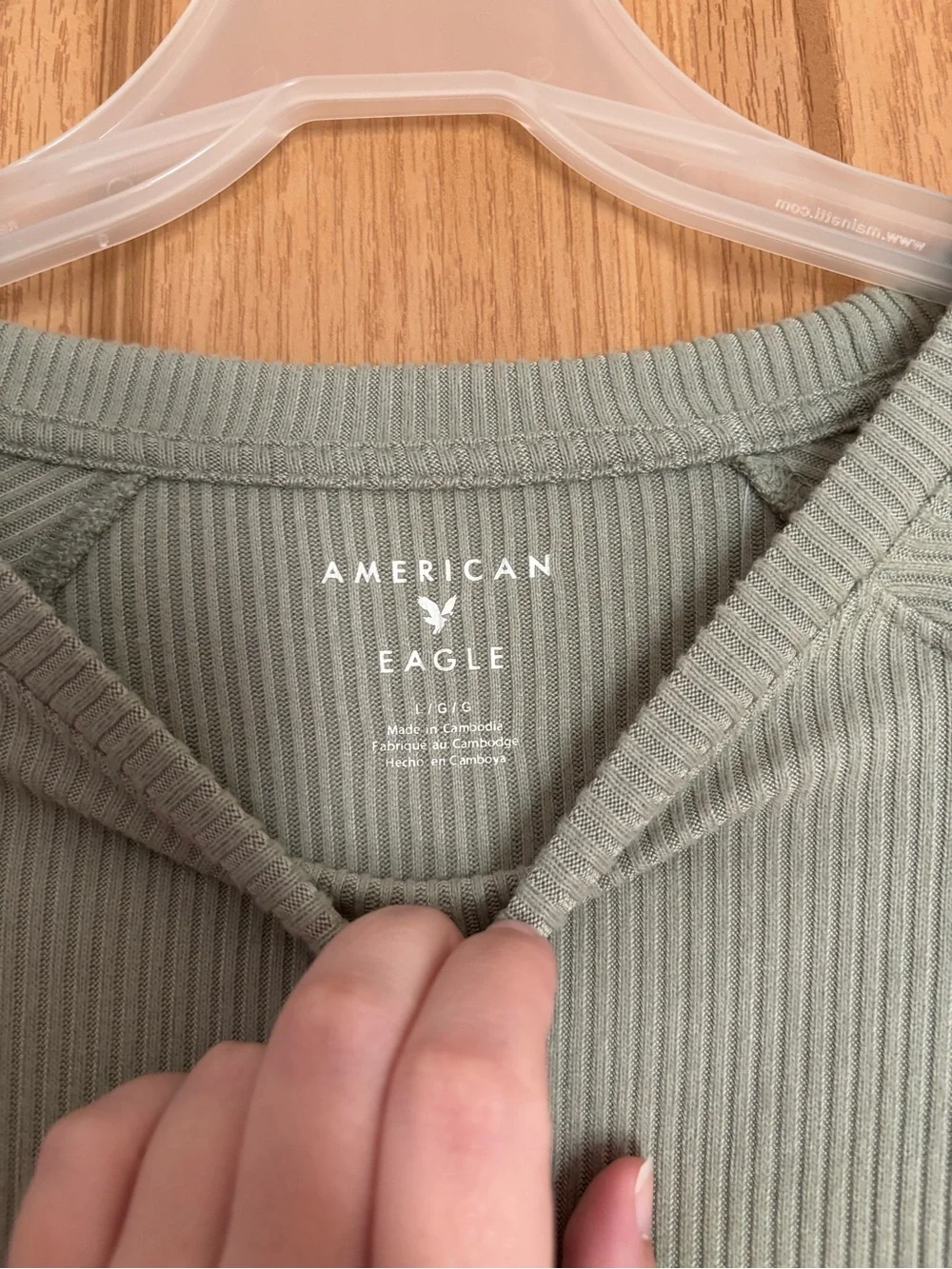 American Eagle Outfitters Sage Ribbed Long Sleeve Top - Picture 4 of 7